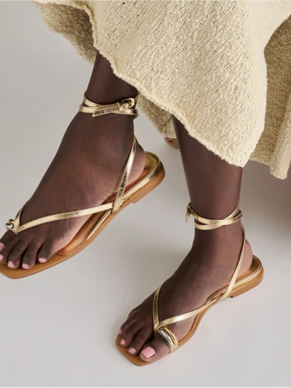 Dolce Vita Metallic Gold Ankle-Strap Flat Sandals